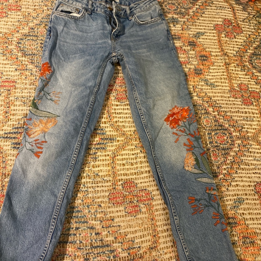 Embroidered floral jeans